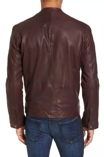 men's brown sheepskin cafe racer jacket band collar racer style authentic