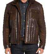 Men's genuine sheep leather jacket motorcycle brown cafe racer style jacket-cl-m25