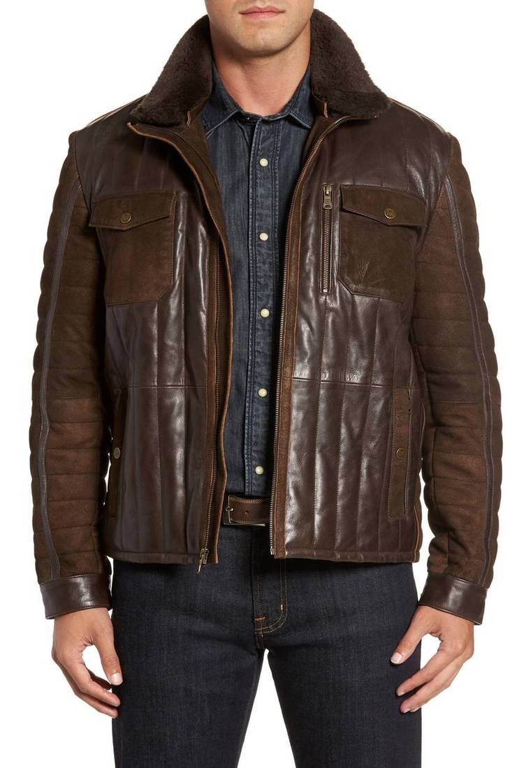Men's genuine sheep leather jacket motorcycle brown cafe racer style jacket-cl-m25