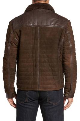 men's brown sheepskin cafe racer jacket band collar racer style genuine 2