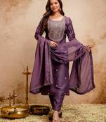 Onion color chanderi viscose fabric designer embroidery work graceful girlie kurta set for party looks