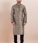 Brown color jacquard silk premium designer festive wear kurta pyjama set