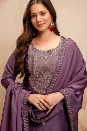 Onion color chanderi viscose embroidery graceful kurta set for party looks