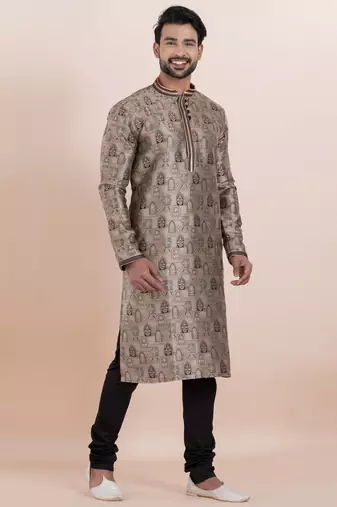 Brown color jacquard silk premium designer festive wear kurta pyjama set