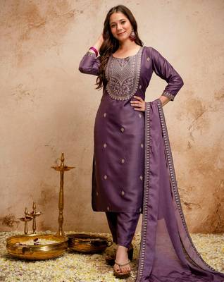 Onion color chanderi viscose embroidery graceful kurta set for party looks 4