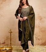 Mahendi color chanderi viscose fabric designer embroidery work graceful girlie kurta set for party looks