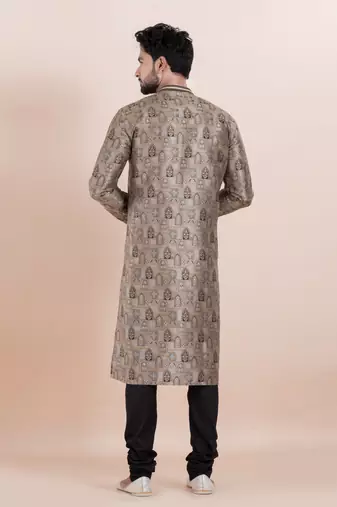 Brown color jacquard silk premium designer festive wear kurta pyjama set
