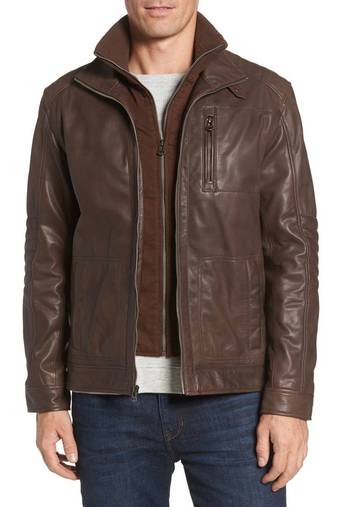 Men's genuine lambskin leather jacket brown motorcycle biker racer style jacket-cl-m31