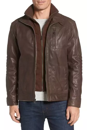 men's brown lambskin leather biker jacket classic moto zip style classic