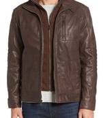 Men's genuine lambskin leather jacket brown motorcycle biker racer style jacket-cl-m31