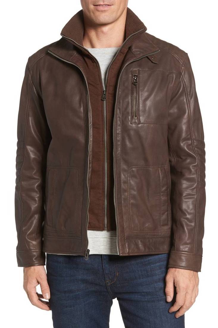Men's genuine lambskin leather jacket brown motorcycle biker racer style jacket-cl-m31