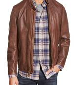 Men's genuine lambskin leather jacket brown motorcycle biker racer style jacket-cl-m32