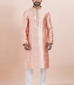 Peach color jacquard silk premium designer festive wear kurta pyjama set