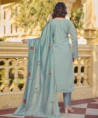 Sky blue color chanderi embroidery graceful kurta set for party looks 2
