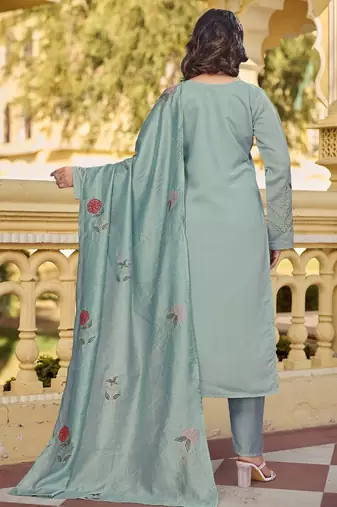 Sky blue color chanderi embroidery graceful kurta set for party looks