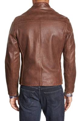 men's brown lambskin leather biker jacket classic moto zip style versatile 2
