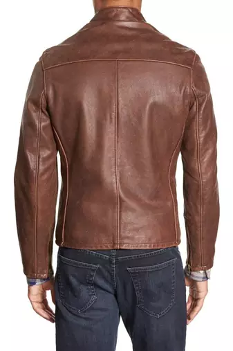men's brown lambskin leather biker jacket classic moto zip style versatile