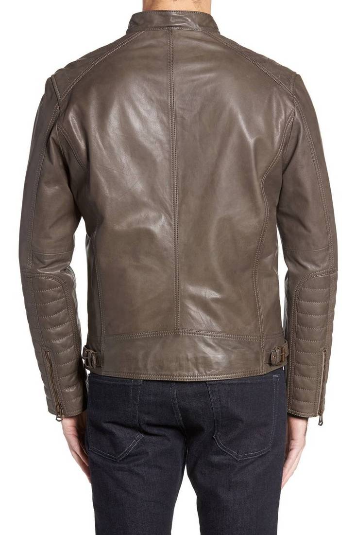 Men's genuine lambskin leather jacket leather motorcycle biker racer style jacket-cl-m34