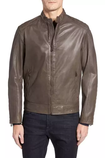 men's genuine lambskin leather biker jacket classic moto zip style genuine