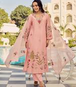 Peach color chanderi  fabric designer embroidery work graceful girlie kurta set for party looks