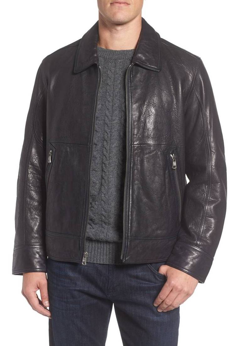 Men's genuine lambskin leather jacket leather motorcycle biker racer style jacket-cl-m35