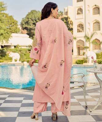 Peach color chanderi embroidery graceful kurta set for party looks 2