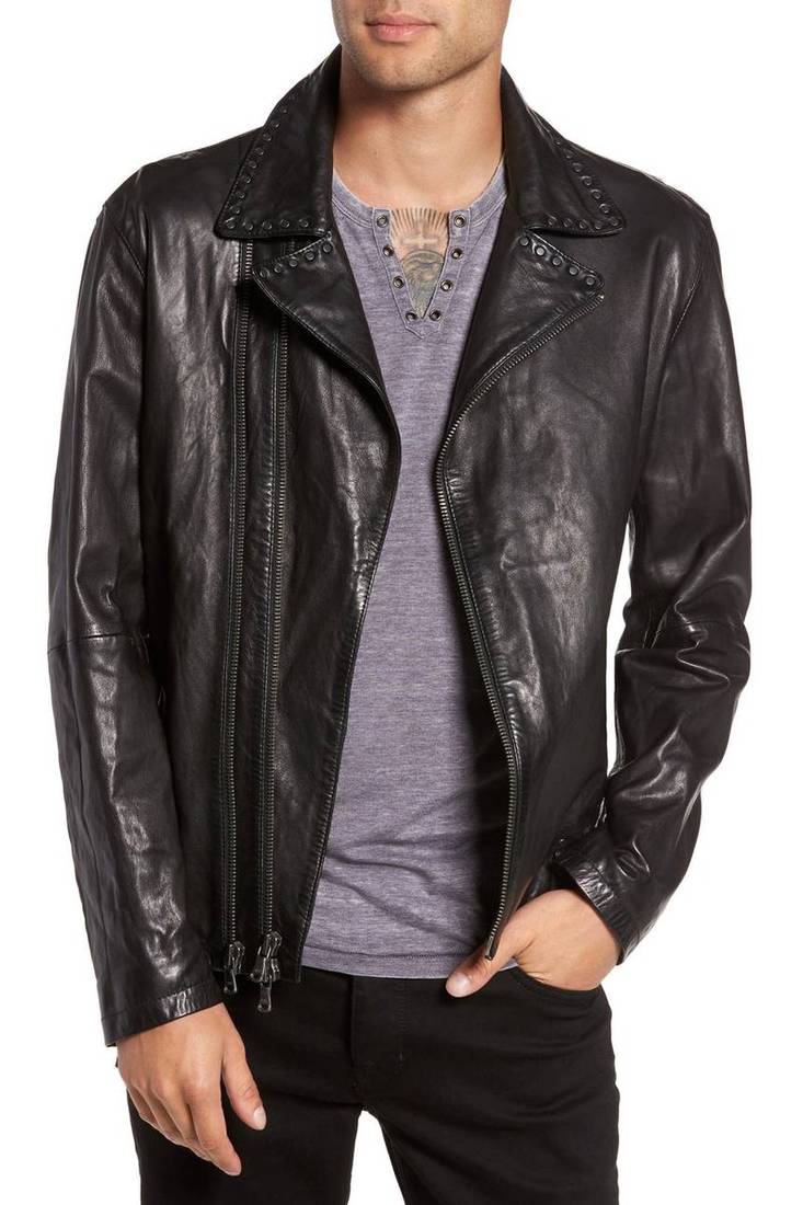 Men's genuine lambskin leather jacket leather motorcycle biker racer style jacket-cl-m36