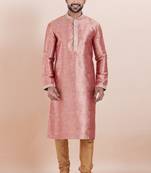 Pink color jacquard silk premium designer festive wear kurta pyjama set