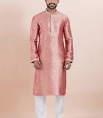 Pink color jacquard silk premium designer festive wear kurta pyjama set