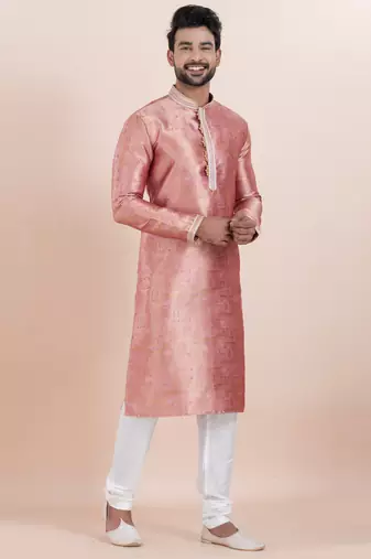 Pink color jacquard silk premium designer festive wear kurta pyjama set
