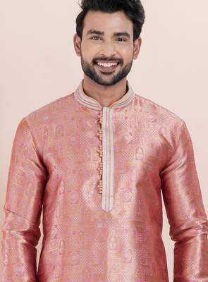 Pink color jacquard silk premium designer festive wear kurta pyjama set 5