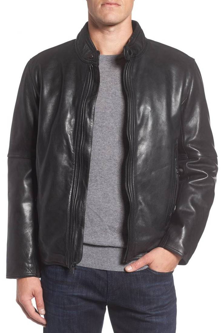 Men's genuine lambskin leather jacket leather motorcycle biker racer style jacket-cl-m42