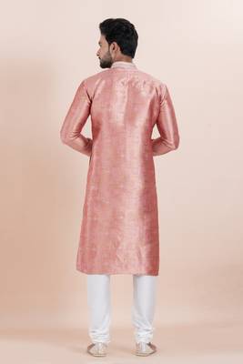 Pink color jacquard silk premium designer festive wear kurta pyjama set 4