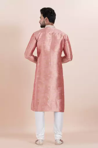 Pink color jacquard silk premium designer festive wear kurta pyjama set