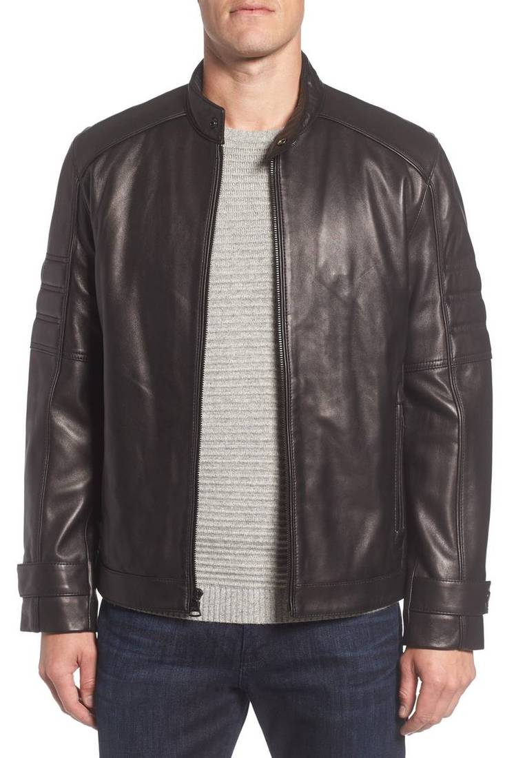 Men's genuine lambskin leather jacket leather motorcycle biker racer style jacket-cl-m43