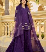 Purple color chandri fabric designer embroidery work graceful girlie kurta set for party looks