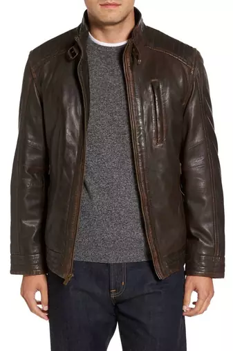 men's brown lambskin leather biker jacket classic moto zip style timeless