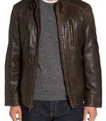Men's motorcycle leather jacket brown genuine lambskin  leather style jacket