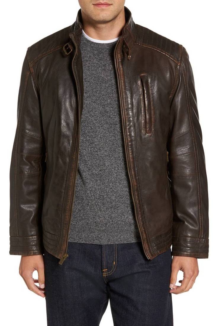 Men's motorcycle leather jacket brown genuine lambskin  leather style jacket