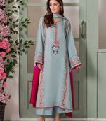 Sky blue color french crepe fabric designer embroidery work graceful girlie kurta set for party looks