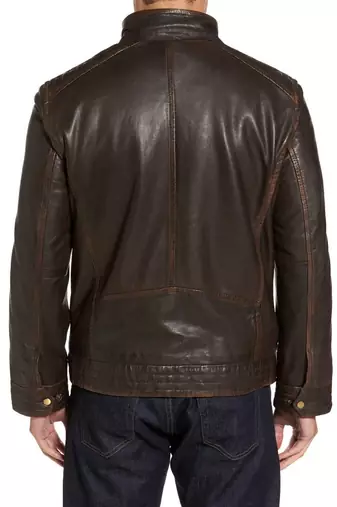 men's brown lambskin leather biker jacket classic moto zip style timeless