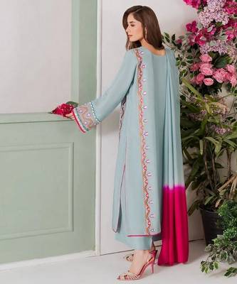 Sky blue color french crepe embroidery graceful kurta set for party looks 2