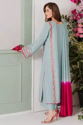 Sky blue color french crepe embroidery graceful kurta set for party looks