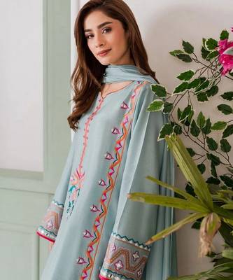 Sky blue color french crepe embroidery graceful kurta set for party looks 3