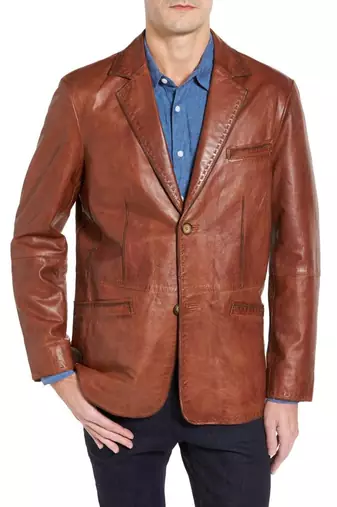 men's brown lambskin leather blazer jacket classic zip up style