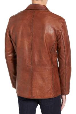 men's brown lambskin leather blazer jacket classic zip up style 2