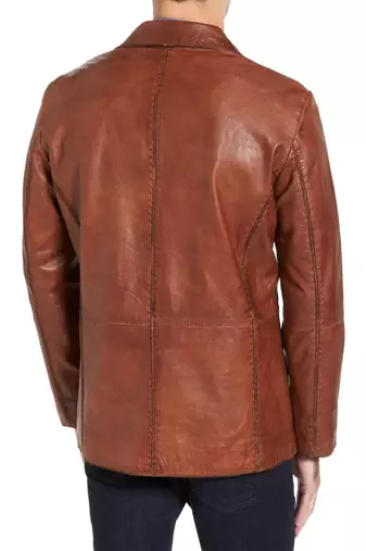 men's brown lambskin leather blazer jacket classic zip up style
