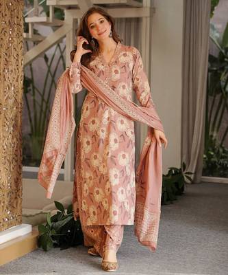 Pink color beautiful cambric cotton smart printed readyade suit 1