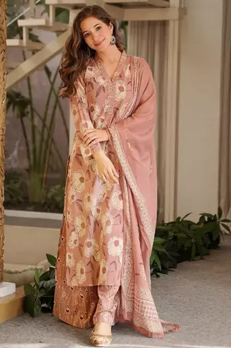 Pink color beautiful cambric cotton smart printed readyade suit