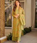 Green color beautiful cambric cotton fabric smart printed readyade suit